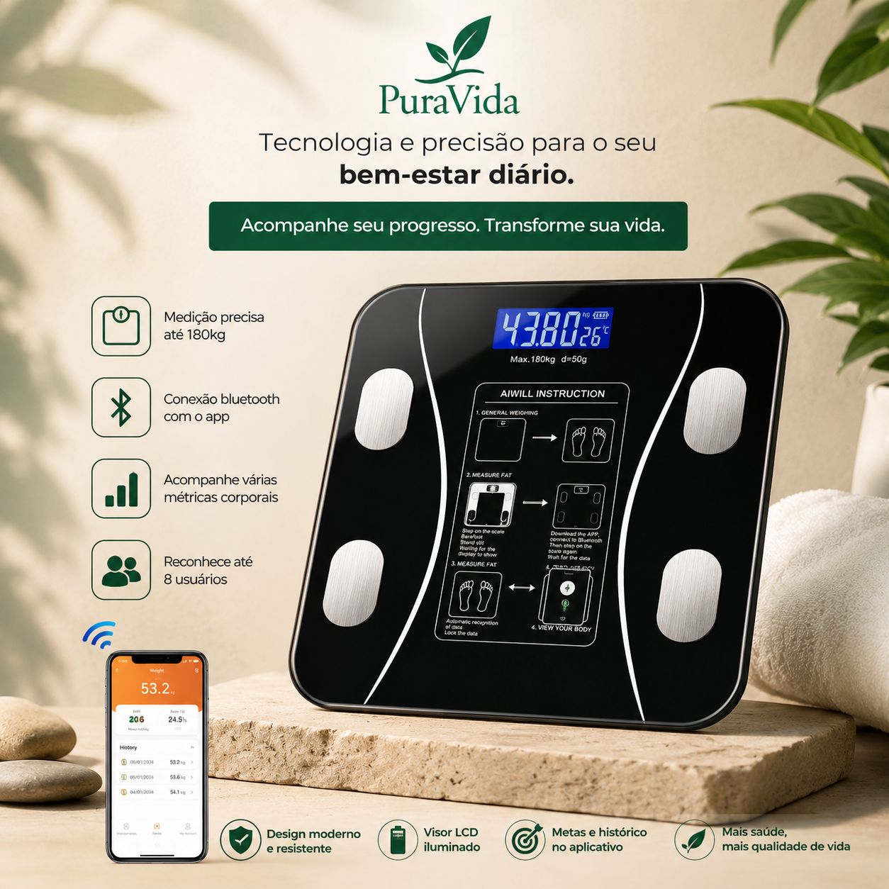 Balança Digital de Bioimpedância Bluetooth
